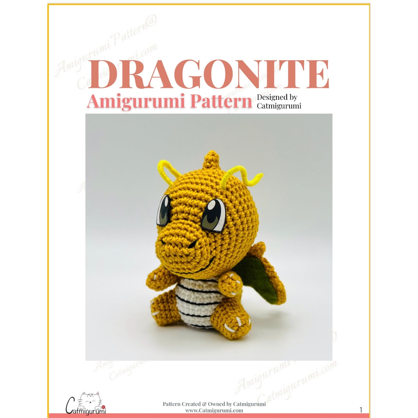 Amigurumi Crochet Pattern for Pokémon Dragonite  (PDF Download)