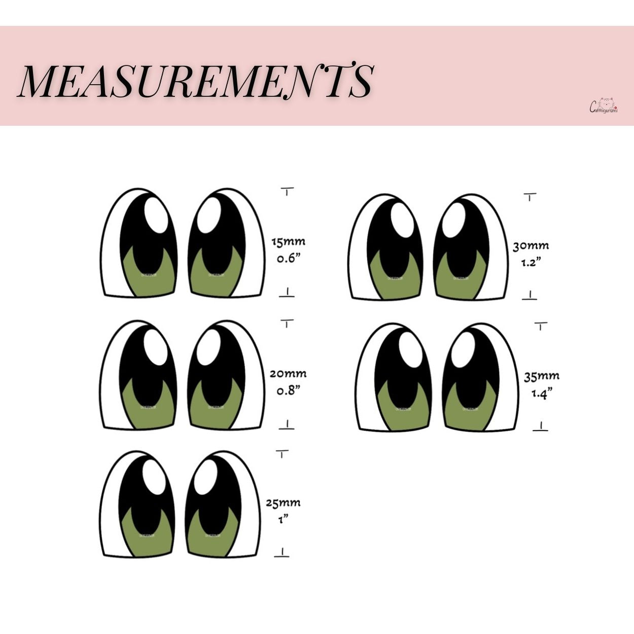 Flying yellow dragon felt eyes for amigurumi crochet plush toys size chart