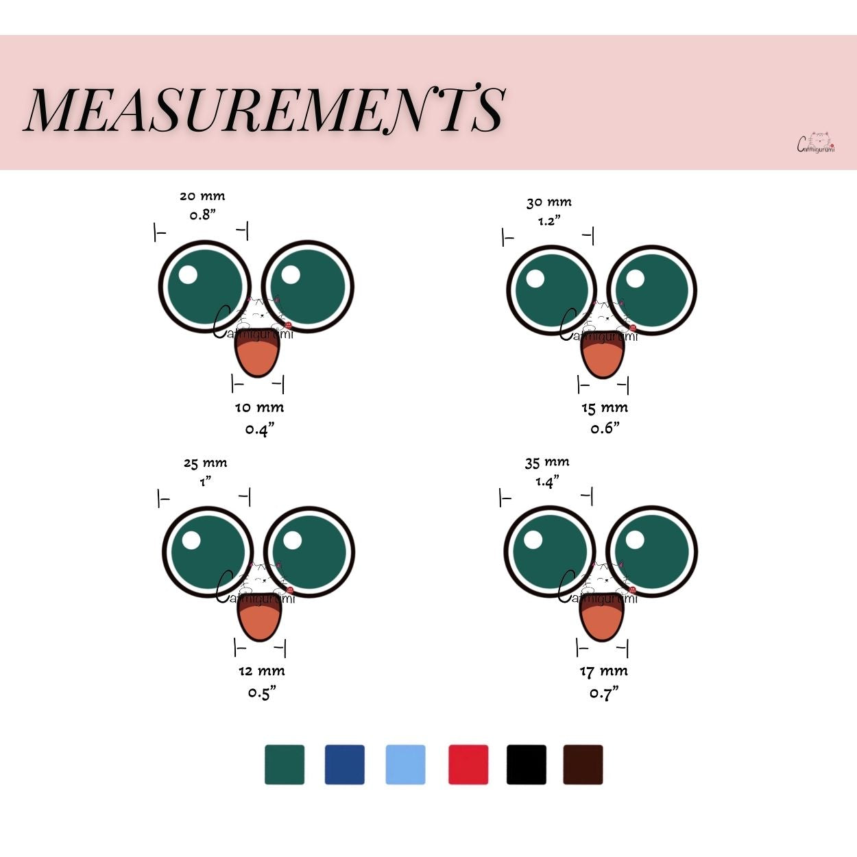 Melody Puff felt facial set for amigurumi size chart