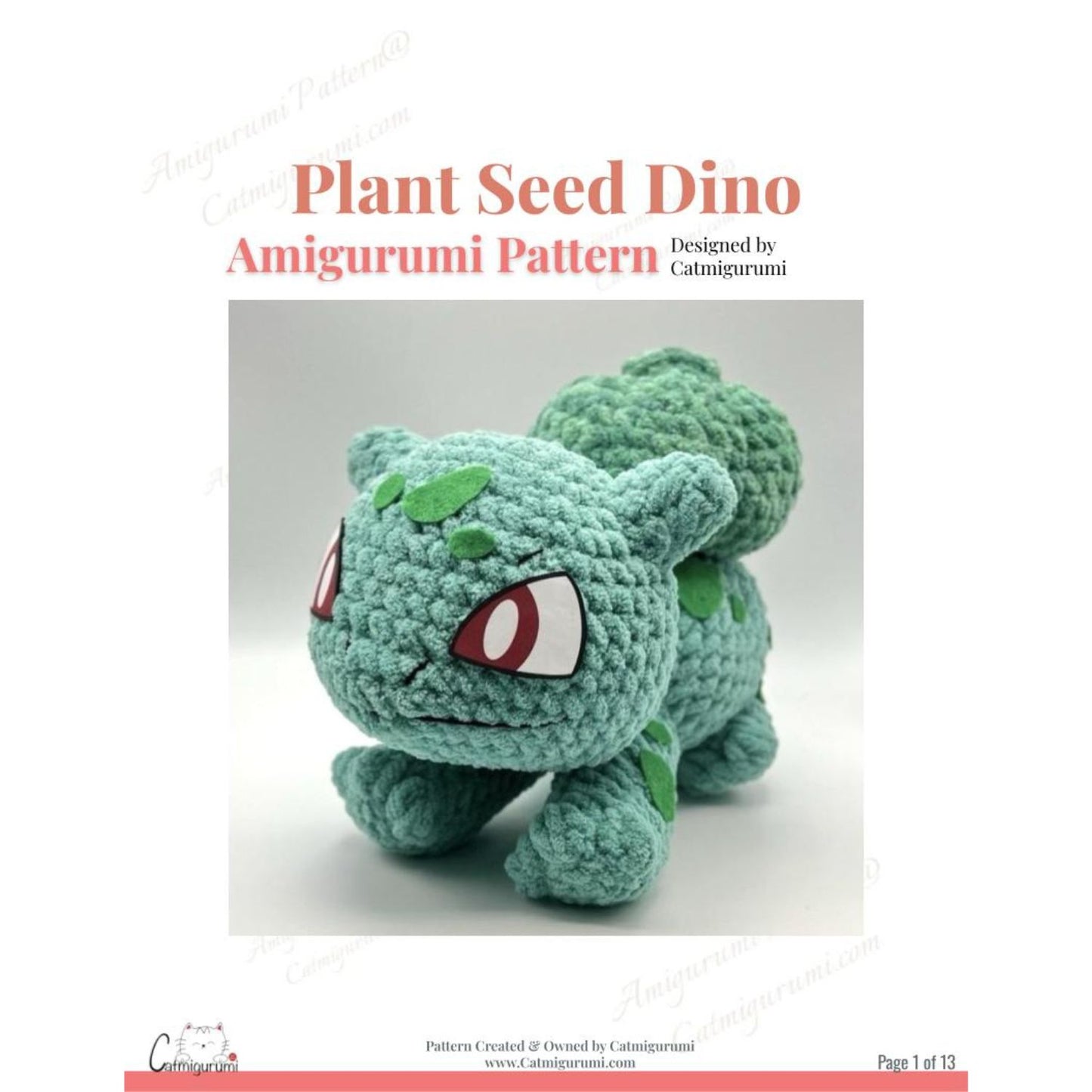 Plant Seed Dino amigurumi crochet pattern PDF plush toy