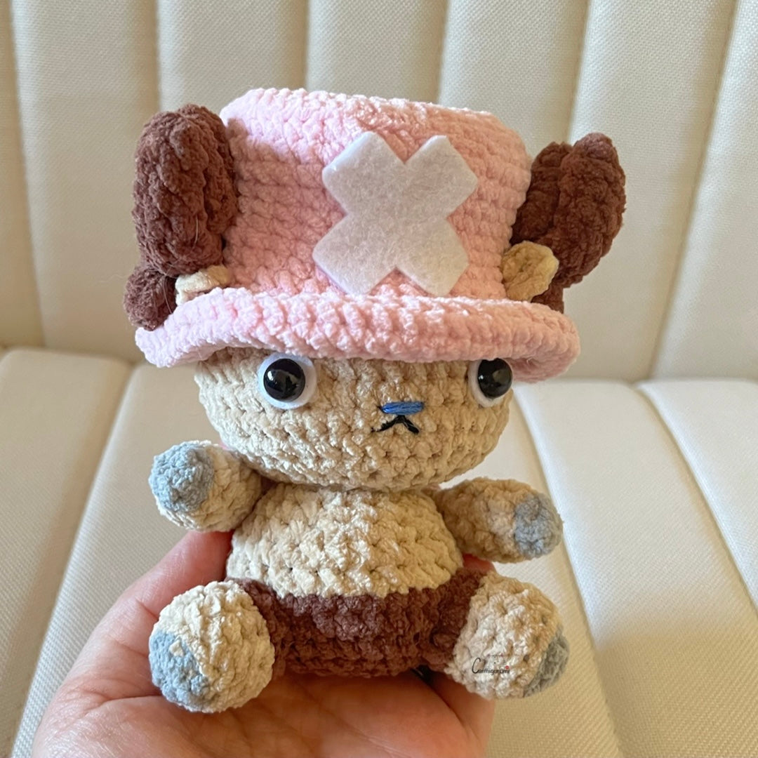 front view of reindeer doctor amigurumi crochet plush