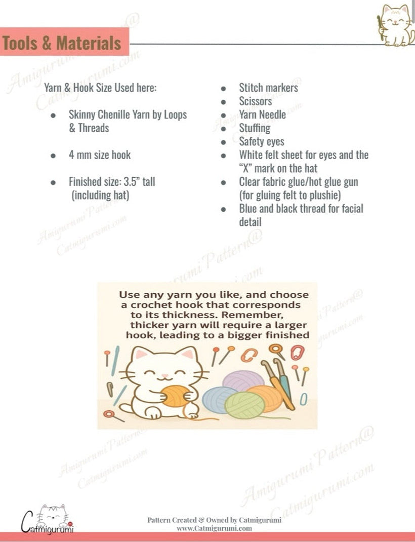 reindeer doctor amigurumi crochet pattern materials and tools