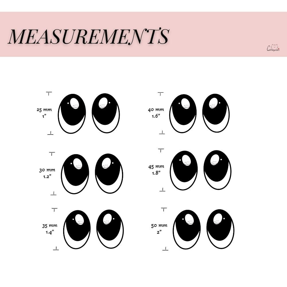 Swirly Tadpole felt eyes for amigurumi available in different size chart