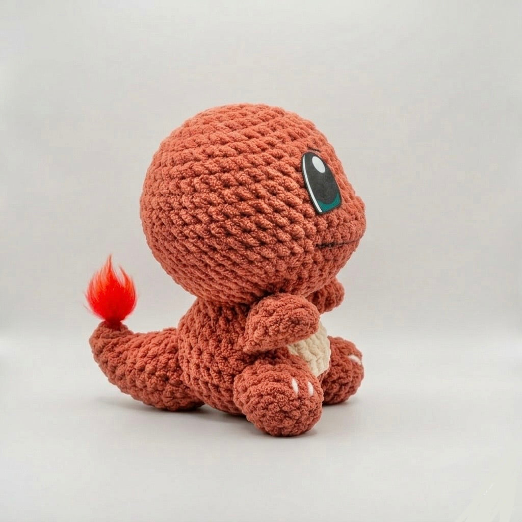 Close up of Tiny Flame Dragon felt eyes for crochet plush toys
