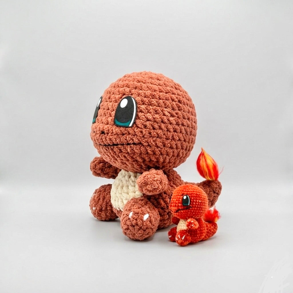Tiny Flame Dragon felt eyes used on handmade amigurumi plush toy side