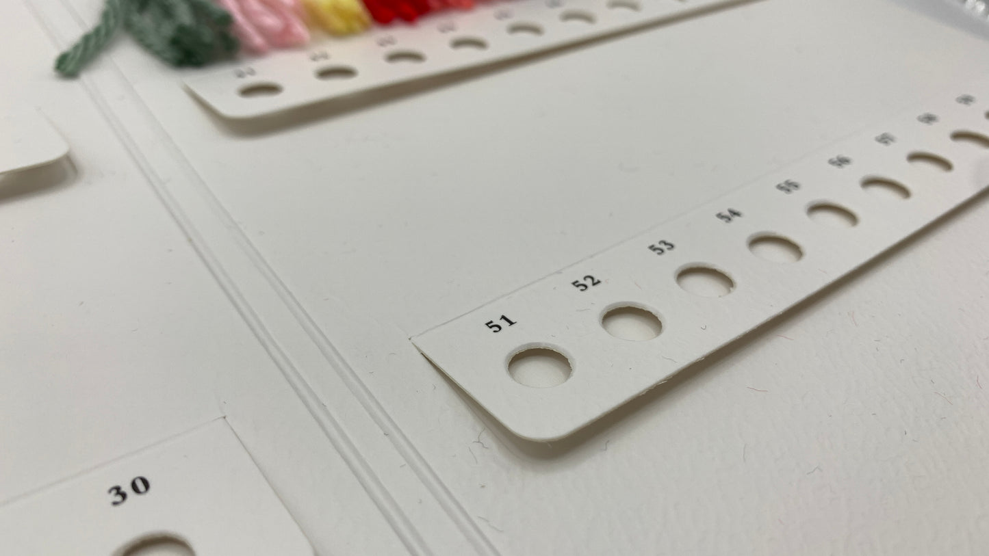 blank yarn and embroidery thread swatch color sample cards detail view