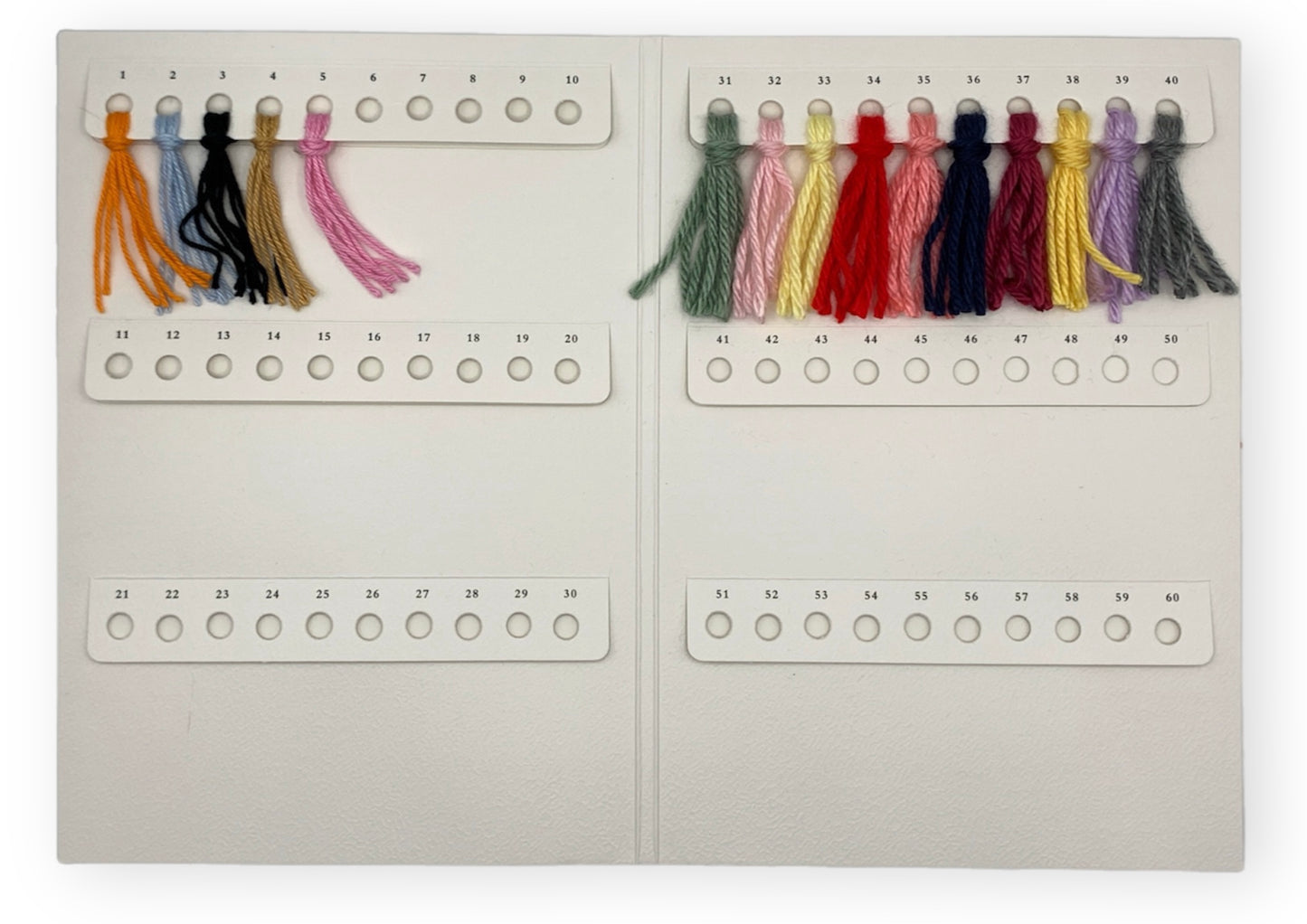 blank yarn and embroidery thread swatch color sample cards inside view