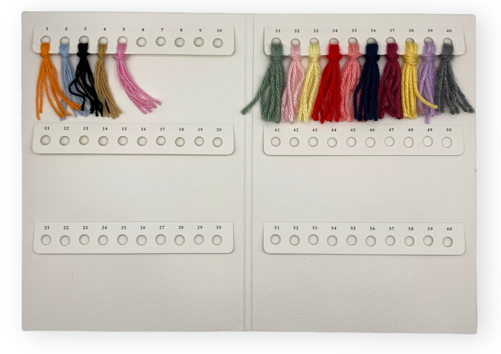 blank yarn and embroidery thread swatch color sample cards inside view